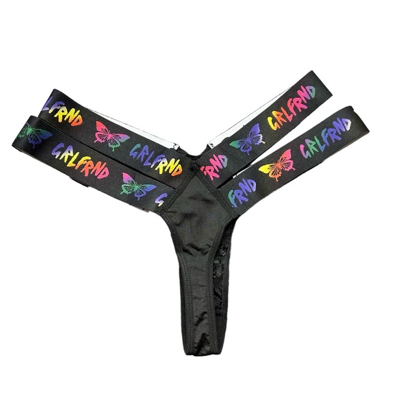 GRLFRND womens black butterfly exotic wear under thong panties size L NWT - Picture 2 of 2